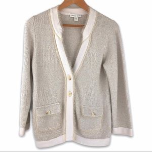 Coldwater Creek Cream Metallic Cardigan Sweater S